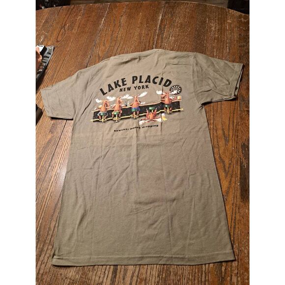 New DUCKCO Lake Placid Funny Moose T Shirt Sz Small Brown Bar Humor Novelty Tee - Picture 1 of 3